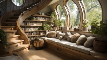 Imagine a cozy reading nook carved out under the stairs - obrazy, fototapety, plakaty