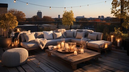 Imagine a rooftop deck transformed into a stargazing haven. Comfortable seating surrounds a fire pit