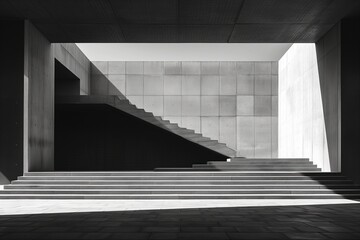 Obraz premium Stone Staircase: Brutalist Architecture, Black and White