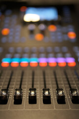 close up of a control panel audio mixer