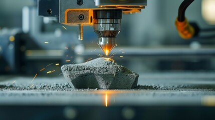 3D printer creating concrete layers in bright daylight