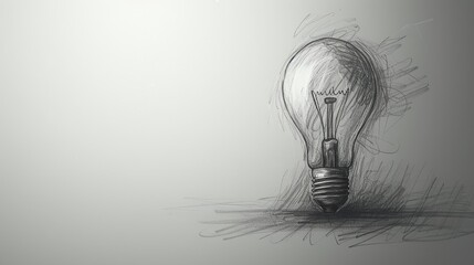 Idea launch concept with bulb in rocket sketch, creative gray expanse