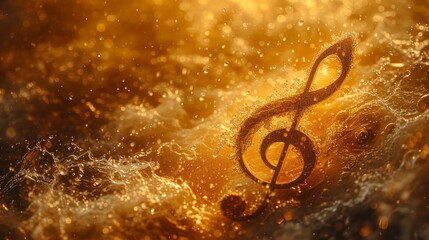 Musical note bursting with abstract designs, warm sepia