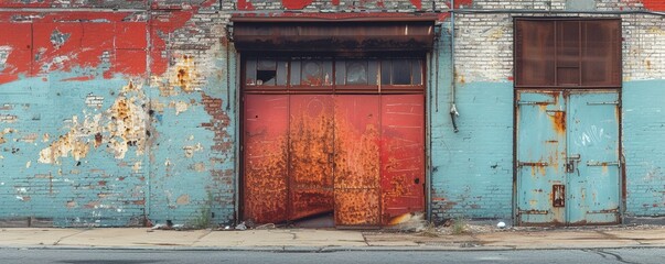 Abandoned buildings and graffiti-covered walls under the soft glow of afternoon light, reflecting urban decay and the beauty of desolation in the city center