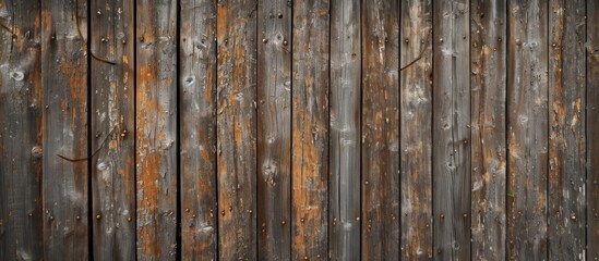Rustic building's exterior features rough, weathered wooden planks for background and texture.