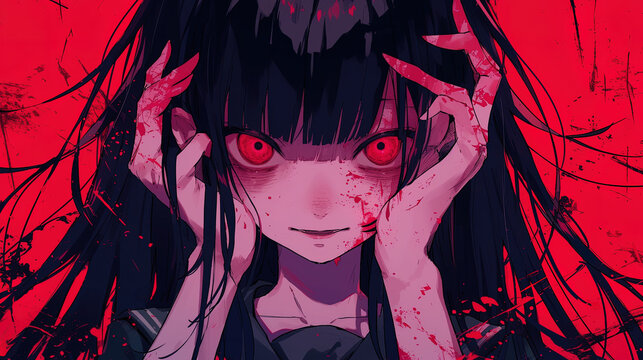 portrait of a gothic vampire girl, anime style, manga, cute  outfit, emo, background, android wallpaper
