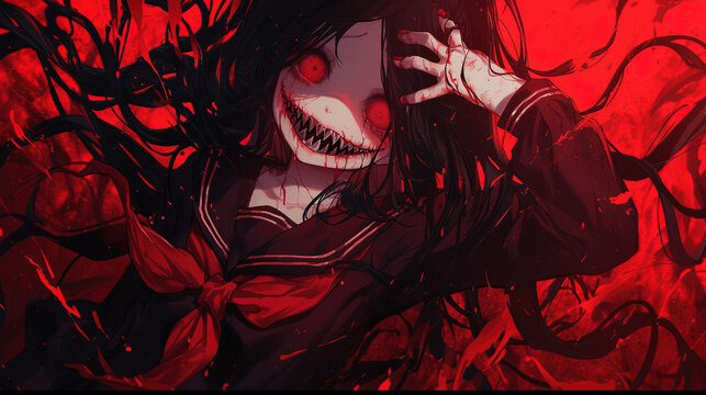 portrait of a gothic vampire girl, anime style, manga, cute  outfit, emo, background, android wallpaper