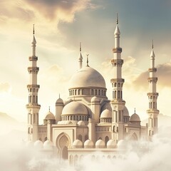 Fototapeta na wymiar mosque Poster design, realistic, HD, copy space - generative ai