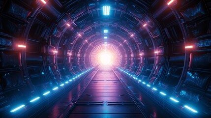 Sci-fi tunnel glowing, pulsing energy core, deep perspective