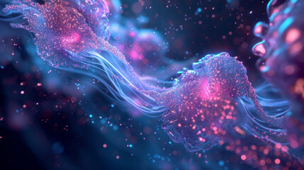 Naklejka premium A graceful ballet of microorganisms each one performing a delicate dance in the fluid environment their movements dictated by the laws of physics on a microscopic scale.