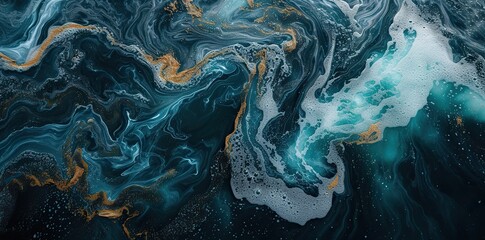 Fototapeta na wymiar Marble abstract acrylic background. Blue marbling artwork texture. Agate ripple pattern. Gold powder.