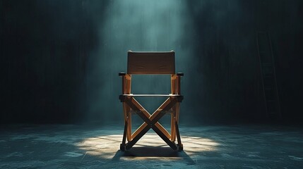 Cinematic chair, scene slate ready, staged under focused luminary