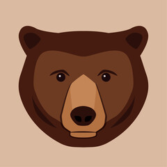 Brown bear face in modern, flat vector graphic style. Isolated bear head illustration.