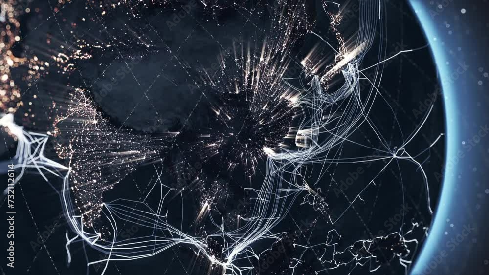 Wall mural planet earth from space. communication network. internet connection by starlink satellites. global n
