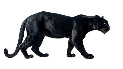 Fototapeta premium black panther cutout isolated on white, side view on transparent png background 