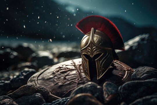 Spartan, a solitary warrior in minimalist armor, radiating discipline and strength. Embody essence of ancient Greek valor unyielding resilience. Austere training battlefield prowess, essence spirit.