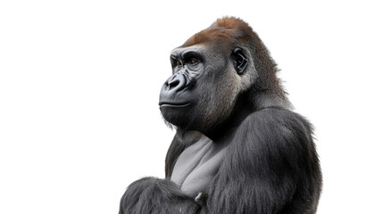 gorilla portrait cutout, sideview on transparent png background	