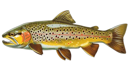 Foto op Canvas trout fish isolated on white side view on transparent png background  © Christopher