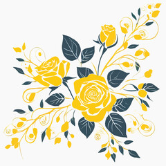 Elegant Floral Accents Roses and Leaves on White Background 