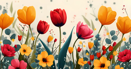 Fototapeta premium Tulips Background in the style of a drawn picture. 