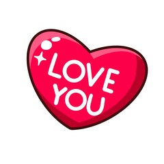 red heart with love text love you on the ribbon. simple sketch for valentine day 