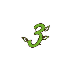 number "3" combination with a plant with a leaf in green and brown color