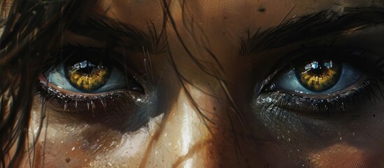 Closeup shot of woman's heavily made up eyes.