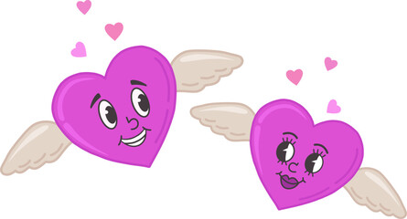 Cute hearts with wings. Cartoon flying hearts. Kawaii characters. Vector illustration. valentine's day. Isolated vector