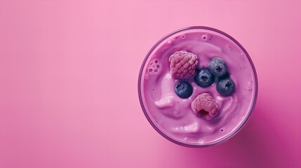raspberry fruit smoothie. refreshing healthy, nutritious drink isolated on pink background with...
