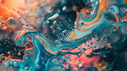 Swirling and intertwining tendrils of paint dripping and mixing to form unique and unpredictable shapes. - obrazy, fototapety, plakaty