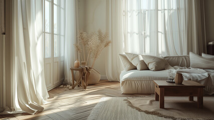 Natural Elegance: A Wabi-Sabi Inspired Cream Living Room