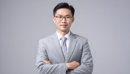 Smart asian business man on white