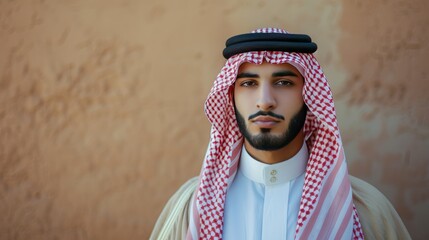 A dignified Muslim man wearing traditional attire