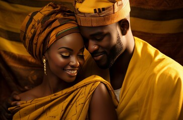Vibrant African couple love. Beach romantic. Generate Ai