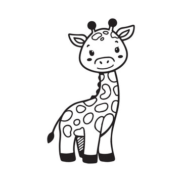 Hand drawn cute giraffe outline illustration