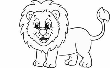 clean coloring book page of a lion black and white