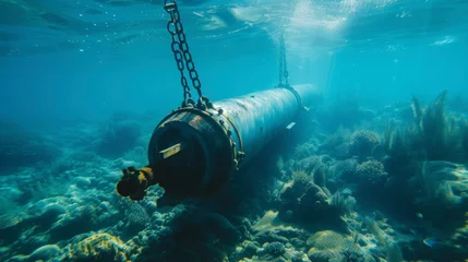 Fotobehang In an underwater shot an advanced ballast water treatment system is seen in operation preventing the spread of invasive species and protecting the marine ecosystem. © Justlight