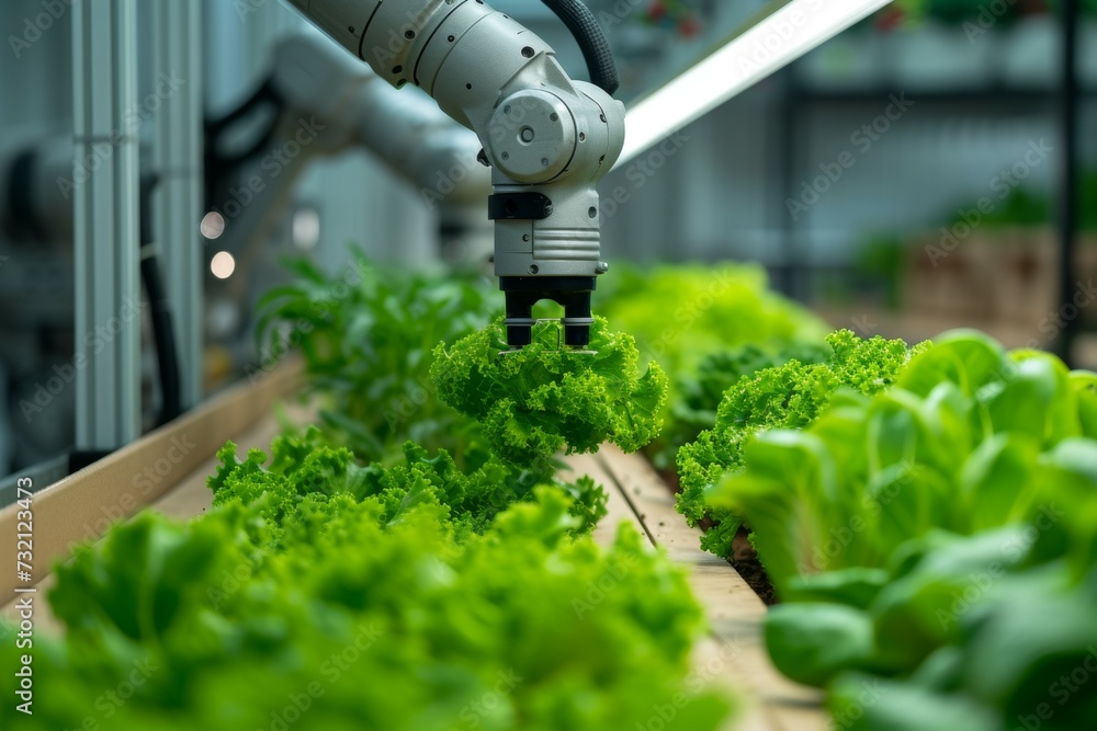 Aufkleber modern greenhouse with robots. background with selective focus and copy space