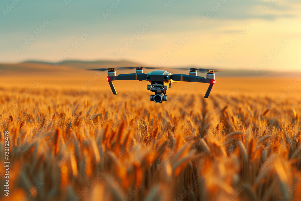 Poster modern farm with drones. background with selective focus and copy space