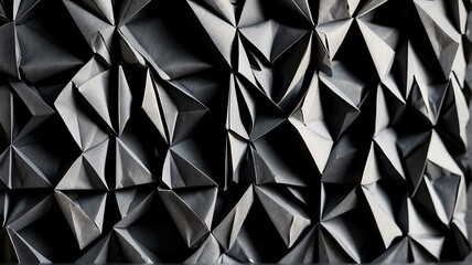 Black shaded abstract geometric pattern of paper folds in origami style from Generative AI