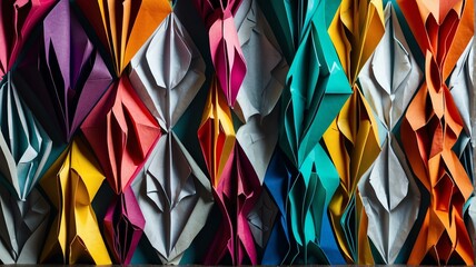 Colorful shaded abstract geometric pattern of paper folds in origami style from Generative AI