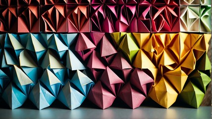 Colorful shaded pattern of paper folds in origami style from Generative AI