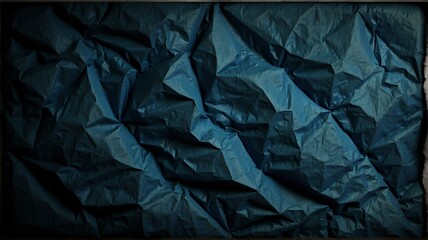 Dark blue crumpled paper vintage texture with some lighting and black vignette from Generative AI