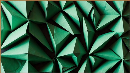 Green shaded abstract geometric pattern of paper folds in origami style from Generative AI