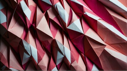 Pink shaded abstract geometric pattern of paper folds in origami style from Generative AI