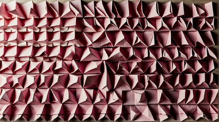 Pink shaded abstract geometric pattern of paper folds in origami style from Generative AI