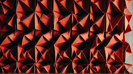 Red shaded abstract geometric pattern of paper folds in origami style from Generative AI