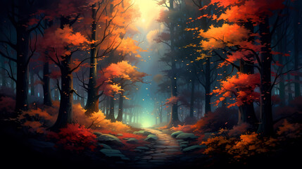 Forest background, vibrant trees