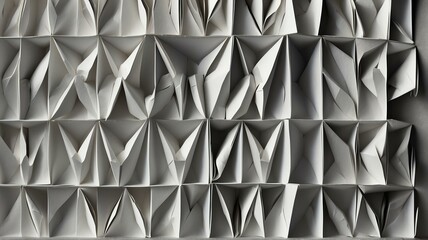 White shaded abstract geometric pattern of paper folds in origami style from Generative AI