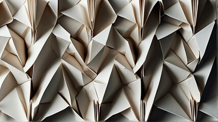 White shaded abstract geometric pattern of paper folds in origami style from Generative AI